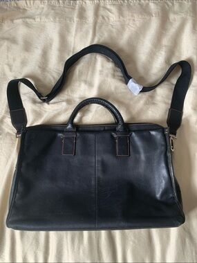 Soprano Men's Black Leather Laptop Briefcase with Removable Shoulder Strap